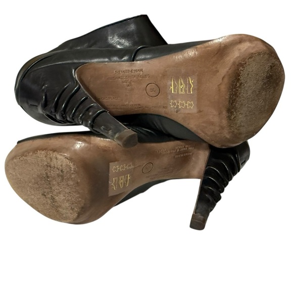 All Saints Jacks Place Shri Pleated Black Leather Peep Toe Stiletto Ankle 6 - Picture 7 of 12